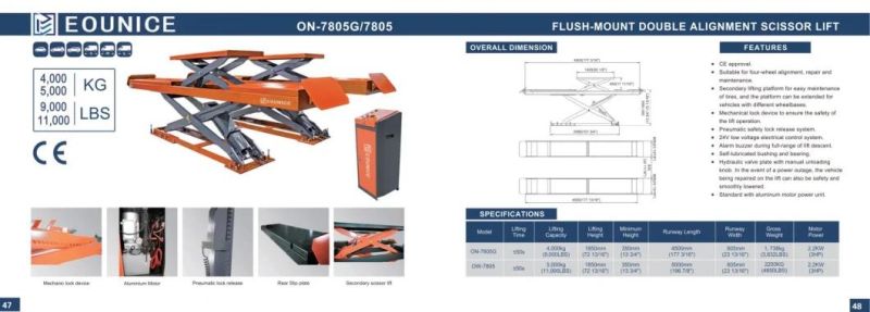 on-7805 Garage Equipment/Scissor Car Lift/Car Elevator/Auto Lift/Lifter/Vehicle Lift/Auto Diagnostic Tool/Car Hoist/Hydraulic Lift/Alignmet Scissor Lift