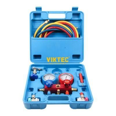 Manifold Gauge Set Diagnostic A/C Tool Kit R22 R134A R410A Refrigeration Brass Auto Service Set (VT01048C)