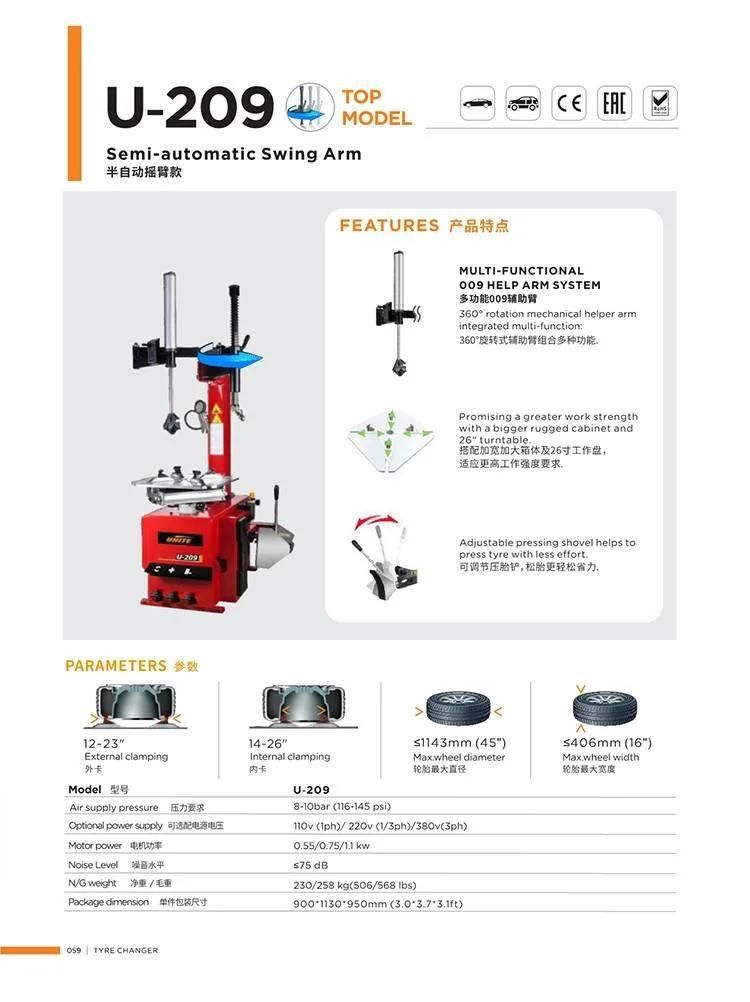 Tire Changer Unite U-209 Semi-Automatic Tire Changer Machine Tyre Mounting Machine for Sale