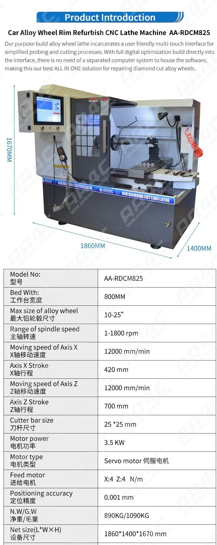 AA4c Automatic Car Alloy Wheel Rim Diamond Cutting Machine Rim Refurbish CNC Lathe Wheel Straightening Repair Machine