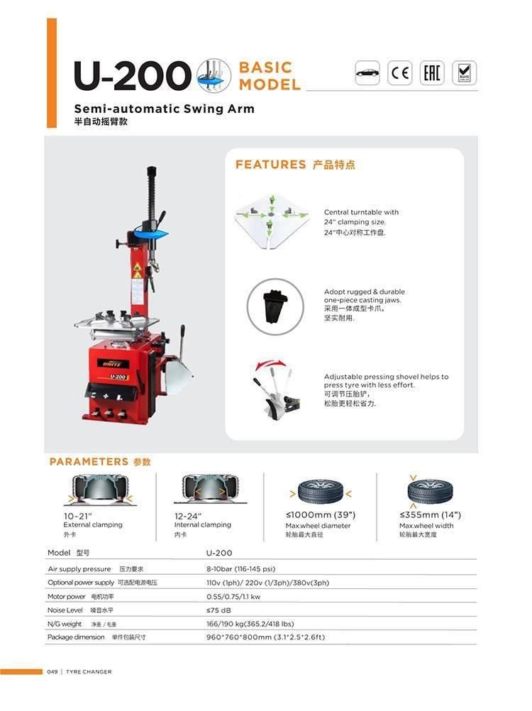 Unite Tire Mount Demount Tool Tire Changer Tools U-200 Semi-Automatic Swing Arm Tire Changer for Sale