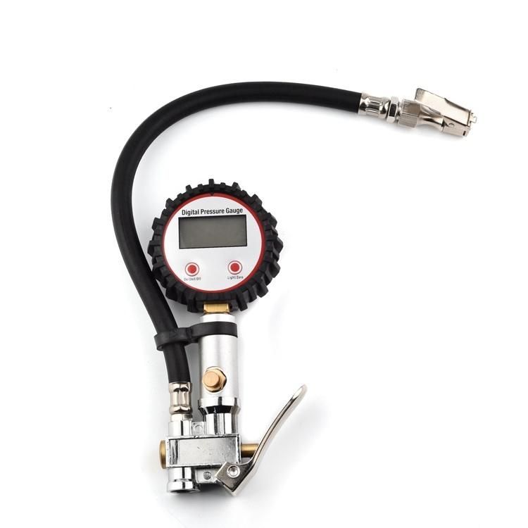 Digital Tire Inflator Gauge Clip-on Air Chuck with Rubber Hose