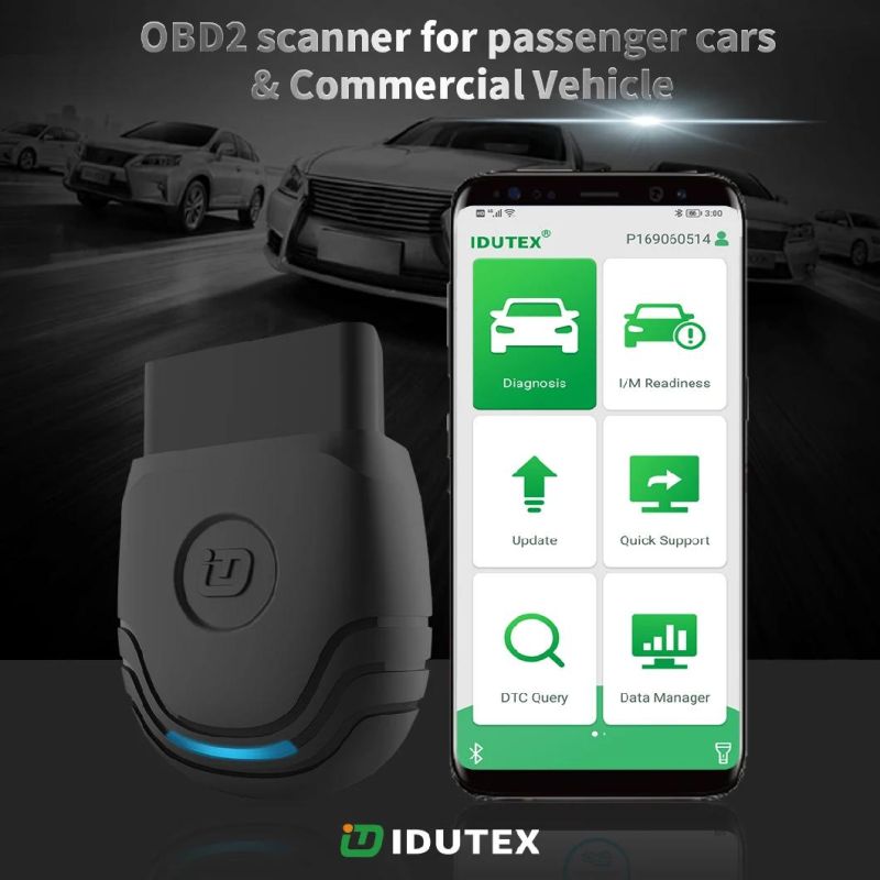 Newest Idutex TPU-300 OBD2 Gasoline and Diesel Engine Check Auto Diagnostic Scanner Tool Adapter for Android Code Reader for Car and Truck