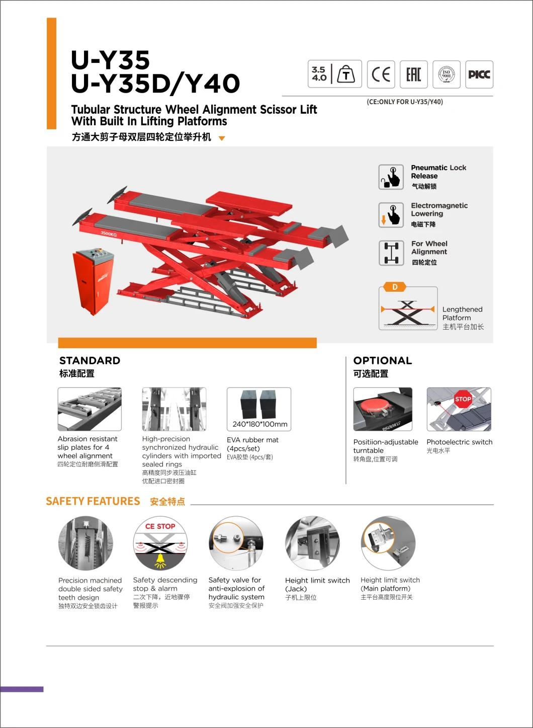 Wheel Alignment Scissor Lift Table U-Y35 Tubular Structure Wheel Alignment Scissor Lift with Built in Lifting Platforms