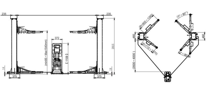 Factory Customized 2 Post Movable Lift Low Ceiling Car Lift