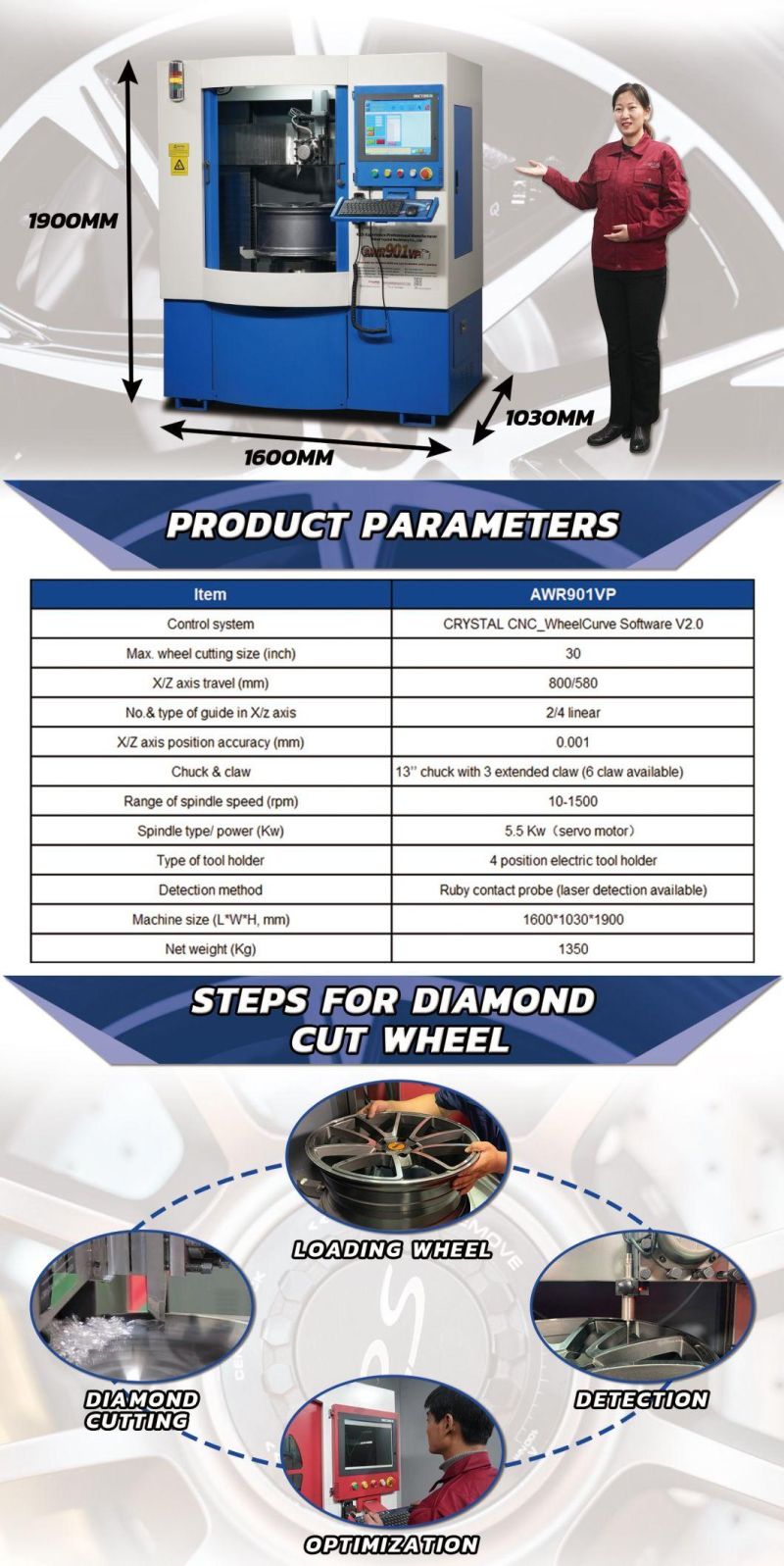 Awr901vp Diamond Cutting Automatic Wheel Repair Machine