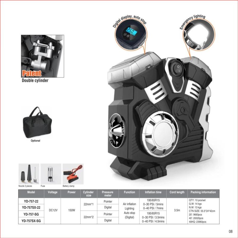 Portable Pressure Digital DC 12V Car Tire Inflator, Air Pump Compressor 120W 150psi Car Tyre Air Pump