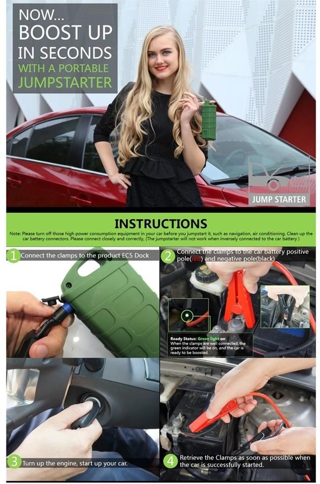 10000mAh Portable Jump Starter for Car Emegency/Charging with Ce FCC RoHS