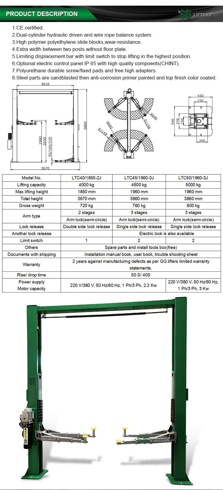 Clear Floor Lift/two post lift for car repare