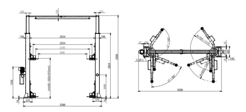 3.8 T Hydraulic Car Lift Vehicle Lifter Auto Hoist Car Elevator Two Post Lift