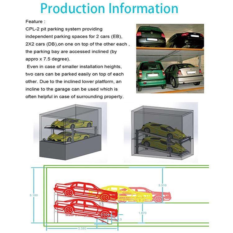 Low Ceiling Garage Parking Elevator with Pit for 4 Cars