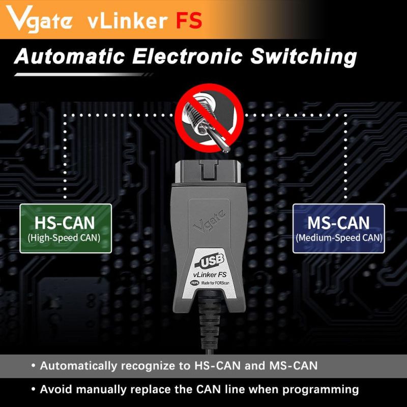 Vgate Vlinker Fs Elm327 for Ford Forscan HS/Ms-Can Elm 327 OBD 2 OBD2 Car Diagnostic Scanner Obdii Interface Tools for Mazda