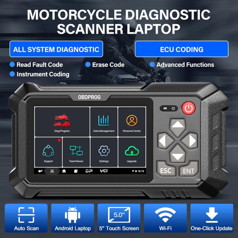 Obdprog Moto 100 All System Motor Diagnostic Tool Engine ECU Coding ABS a/F Adjust TPMS Epb Auto Motorcycle Analysis Scanner