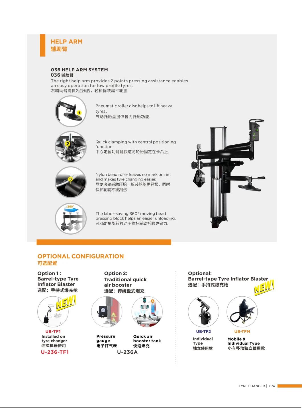 Unite Tire Changer Tilting Back Tire Repair Machine with 036 Help Arm Tyre Changer U-236