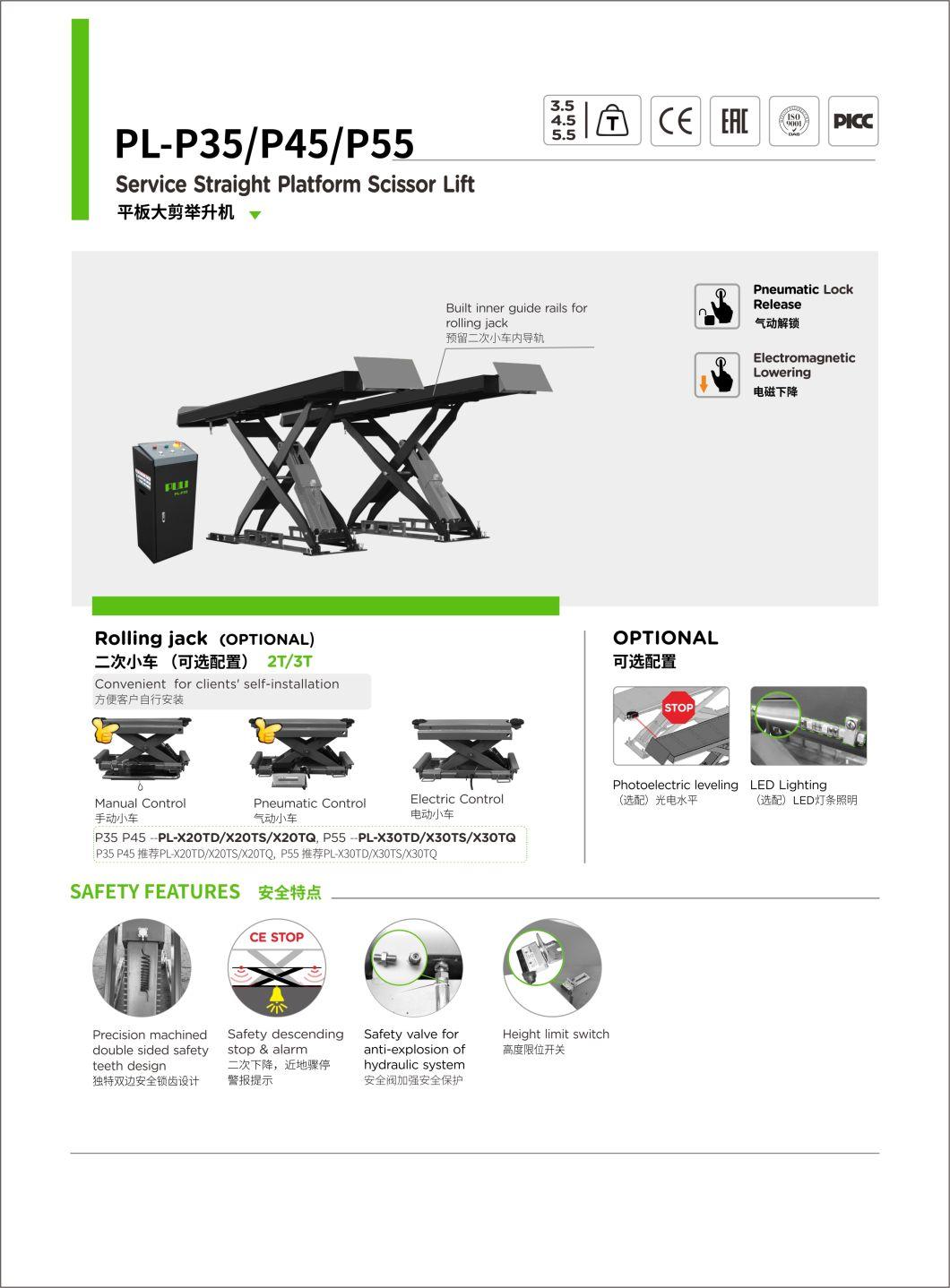 Puli 3.5 Ton Scissor Lift with Pneumatic Lock Release Car Lifts Vehicle Equipment Pl-P35