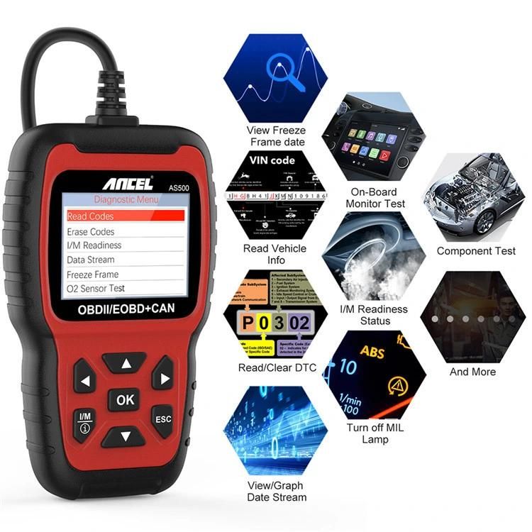 Ancel As500 OBD2 OBD 2 Scanner Engine Code Reader OBD Car Diagnostics Tool Multilingual Free Update Odb2 Automotive Scanner