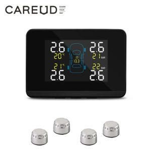 Careud Tire Pressure Monitoring System Cigarette Lighter Plug TPMS LCD Screen Display 4 External Sensors Auto Tyre Alarm