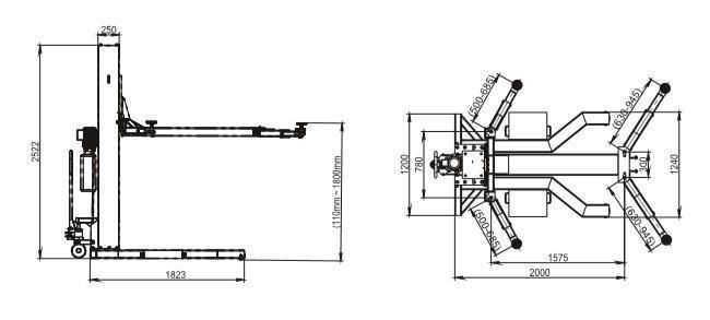 Mobile One Post Single Post Car Lifts One Cylinder Hydraulic Lift