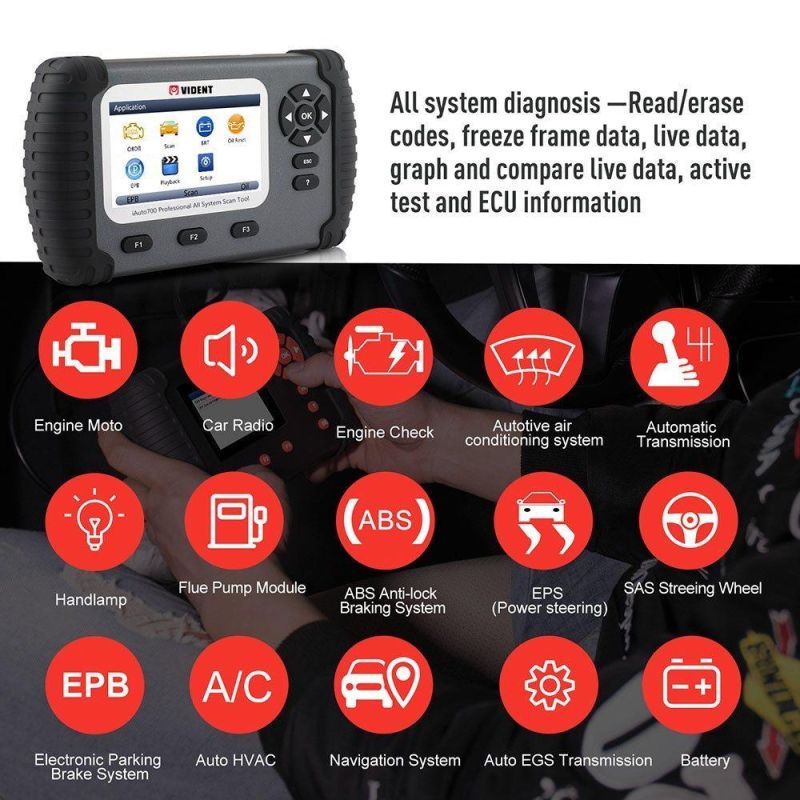 Vident Iauto700 Professional Car Full System Diagnostic Tool for Engine Oil Light Epb EPS ABS Airbag Reset Battery Configuration