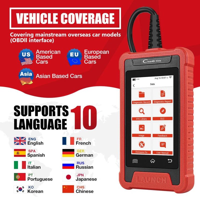 Launch X431 Elite Cre202 OBD2 Diagnostic Tools Auto Obdii ABS SRS Code Reader Scanner 26 Reset Service Optional