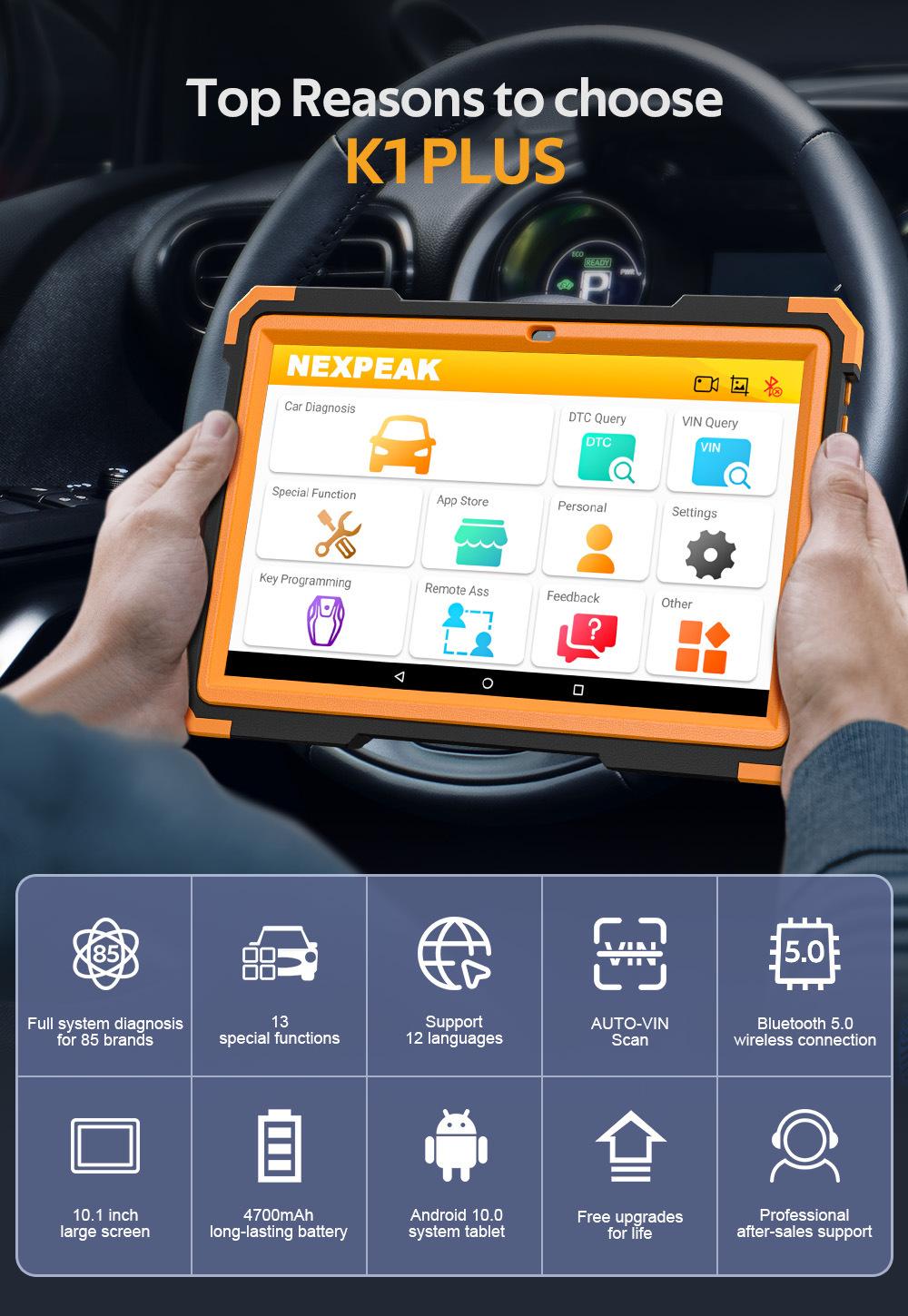 Nexpeak K1 Plus OBD2 Car Scanner Diagnostic Tool for Auto ABS Airbag Sas Oil DPF Epb Reset Odb2 All Systems Automotive Scanner