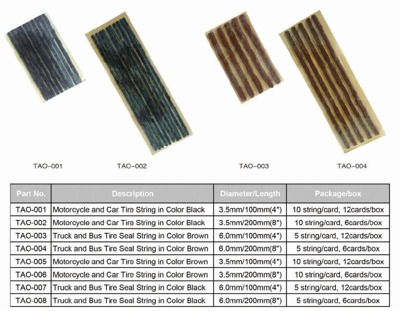 Tire Plug Insert Brown or Black Self-Adhesive Rubber Seal Strip Tubless Tire String Repair