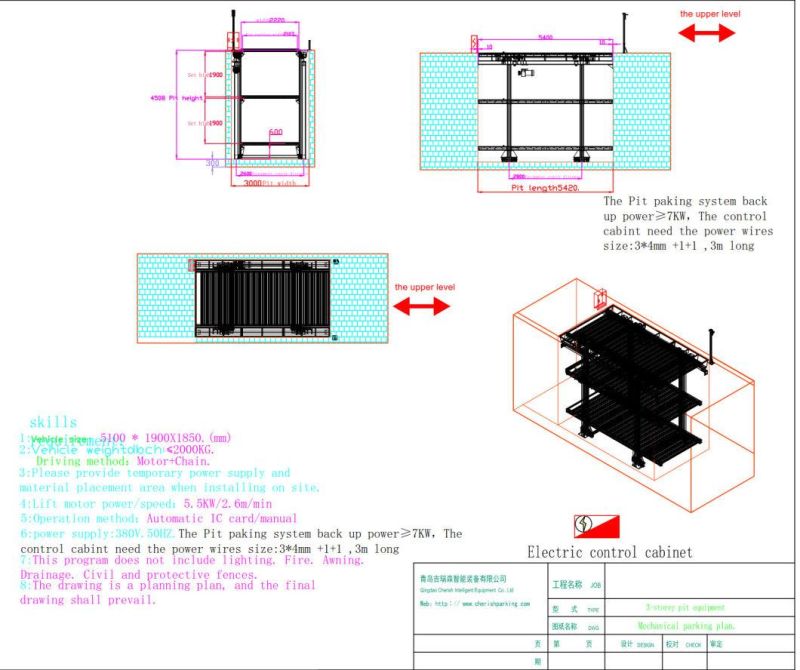 Three/3 Platforms Pit/Underground Parking System for 6 Cars Lift