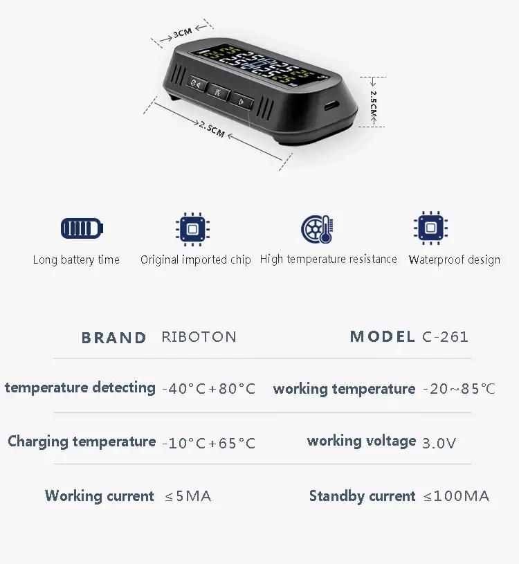 Wireless Car Solar Power TPMS External Sensor Solar Tire Pressure Monitor System