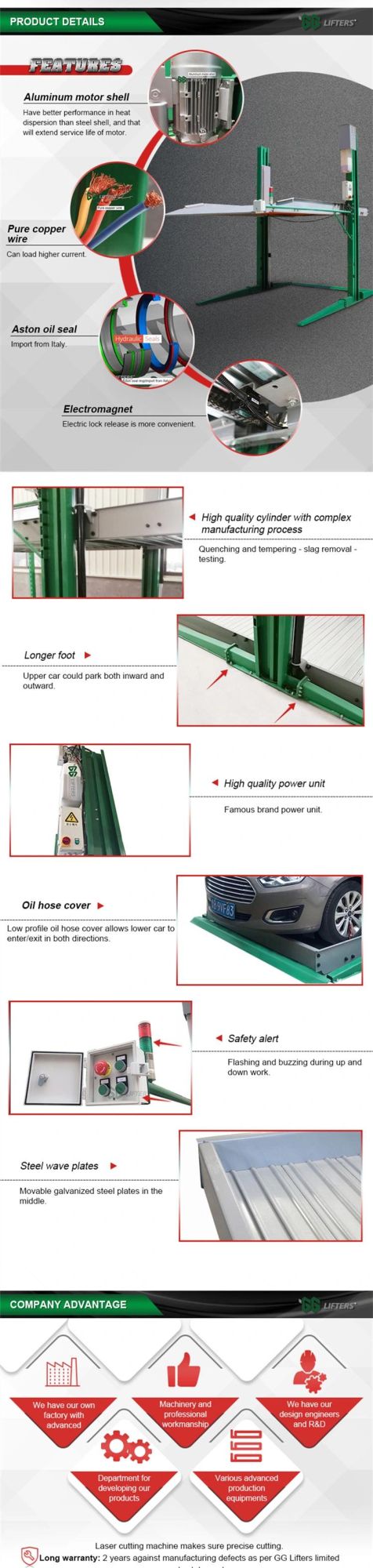 2 Level Garage Equipment Parking Car Lift 2.7 Post Car Lift for Sale