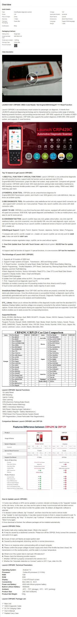 Crp Full Function Vehicle Maintenance Code Reading Card