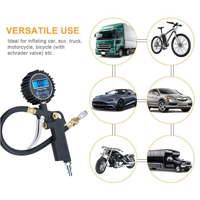 Accurate Portable Digital Car Tire Deflator Gun Digital Tire Pressure Gauge 250 Psi with Backlit LCD Display Tire Inflator Gun