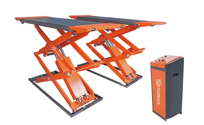 on-7801 on-Ground Full Rise Scissor Lift-Pneumatic Safety Lock Release, Low Profile Full-Rise Scissor Lift.