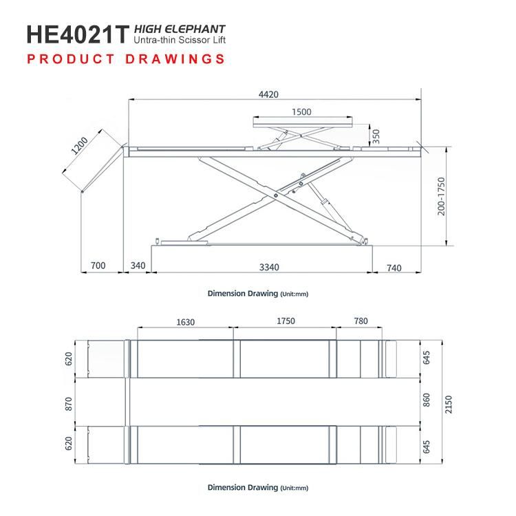 CE Approved 4t Ultra-Thin Double Level Scissor Car Lift for Wheel Alignment