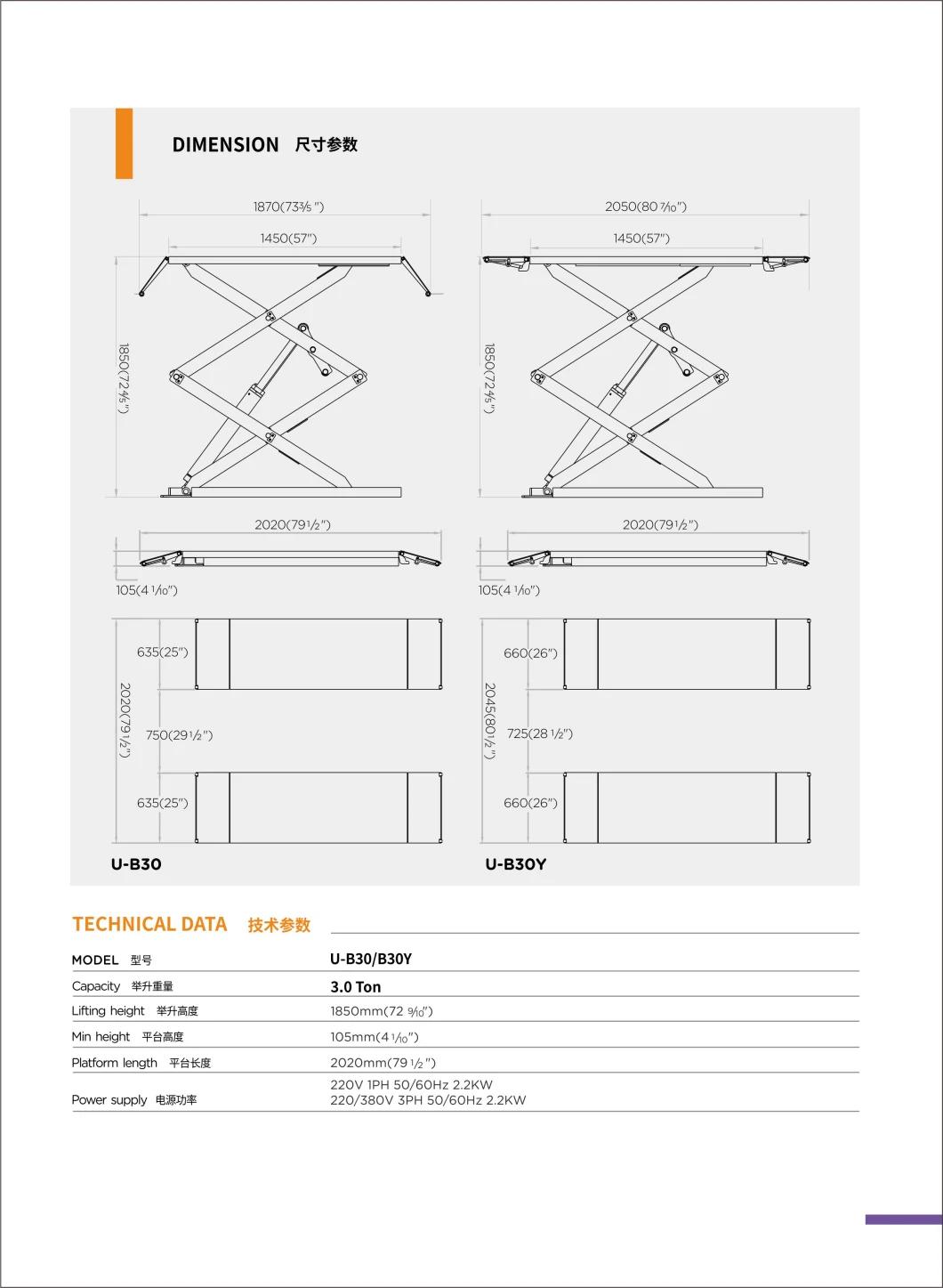 Fast Delivery Portable Save Space Elevator Scissor Car Lift CE Certificate Car Lift U-B30y Ultra-Thin Wheel Free Scissor Lift