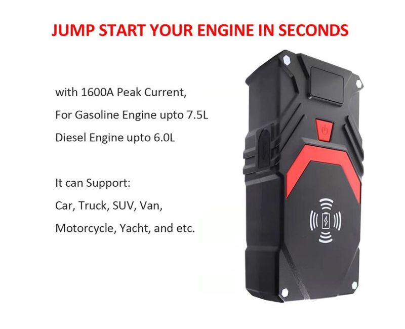 1600A Peak Current Vehicle Lithium Battery Jumper Box Start Pack Portable Car Jump Starter