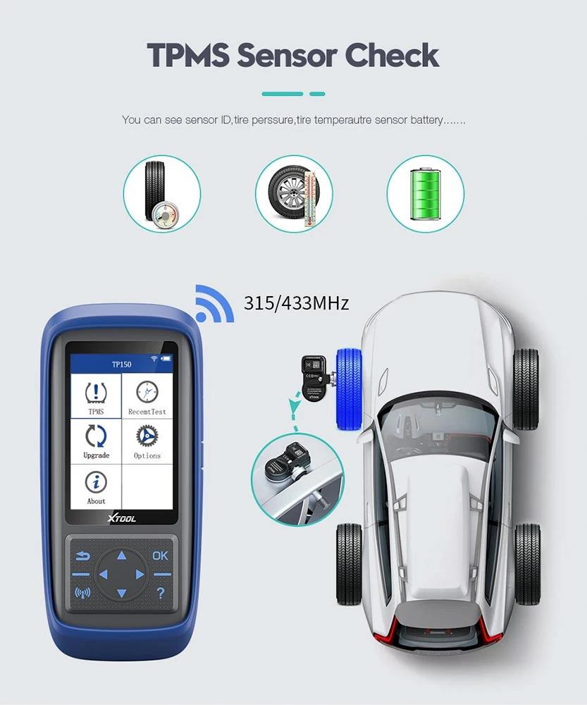 Xtool Tp150 Tire Pressure Monitoring System OBD2 TPMS Scanner Tool with 315&433 MHz Sensor