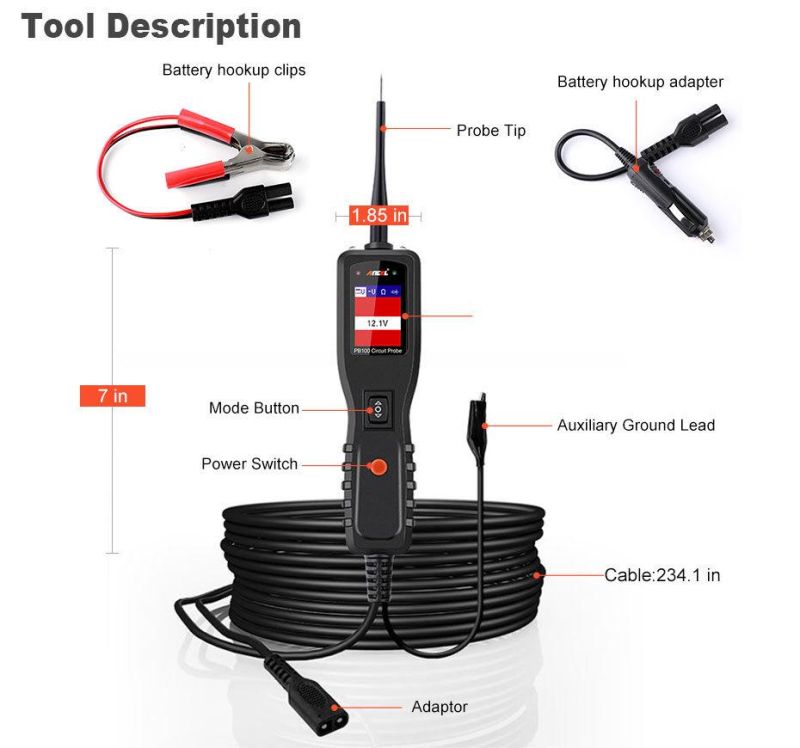 Ancel Pb100 Car Battery Tester Diagnostic Tool 12V24V Power Probe Circuit Tester Electrical Integrated Power Automotive Scanner