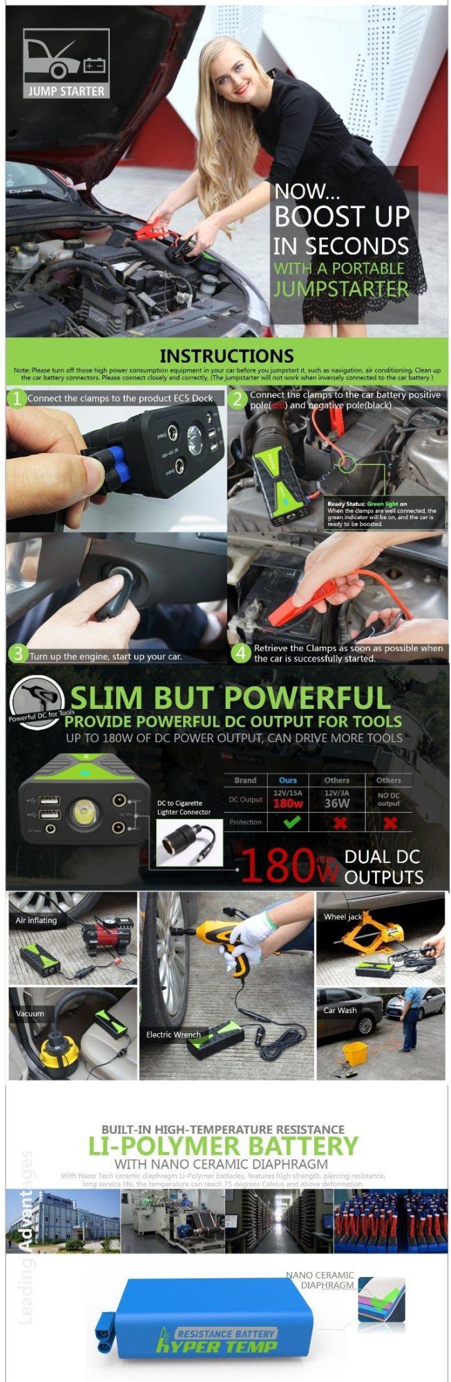 Emergency Car Starter 16800mAh 800A Peak Current Battery Booster for Emergency