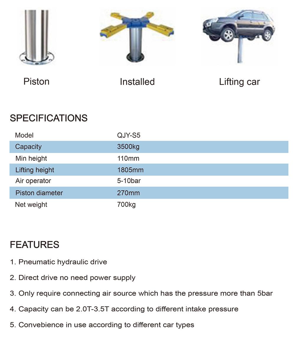 3.5t Pneumatic Single Post Lift for Hydraulic Car Washing Lift CE Certification