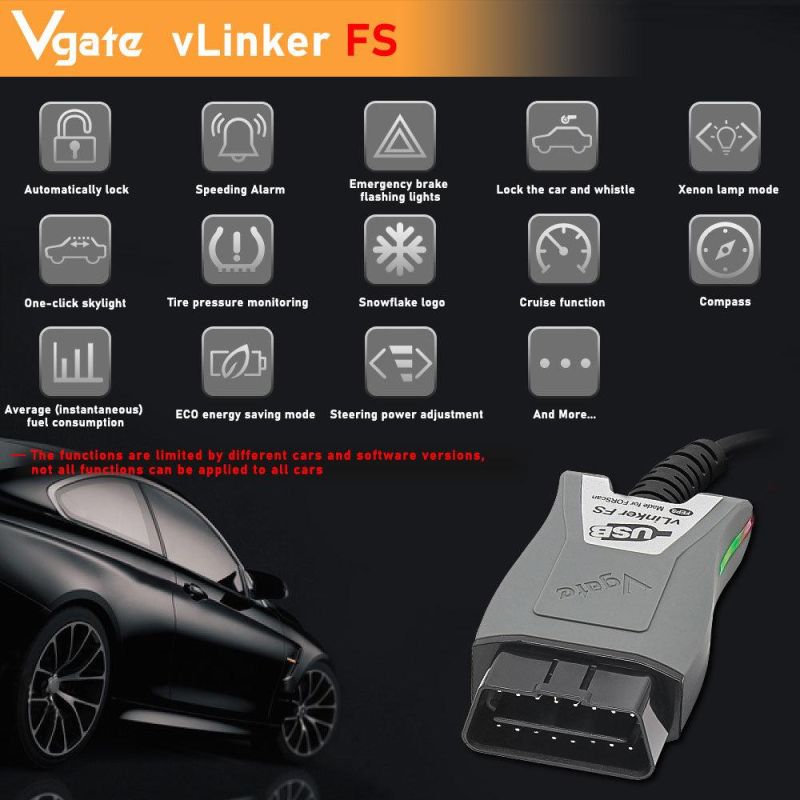 Vgate Vlinker Fs Elm327 for Ford Forscan HS/Ms-Can Elm 327 OBD 2 OBD2 Car Diagnostic Scanner Obdii Interface Tools for Mazda