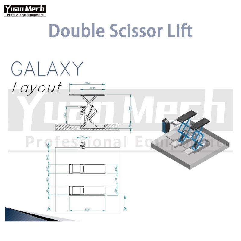 Yuanmech Dhi30s High Profile Double Scissor Lift Inground with Mechanical Safety Devise