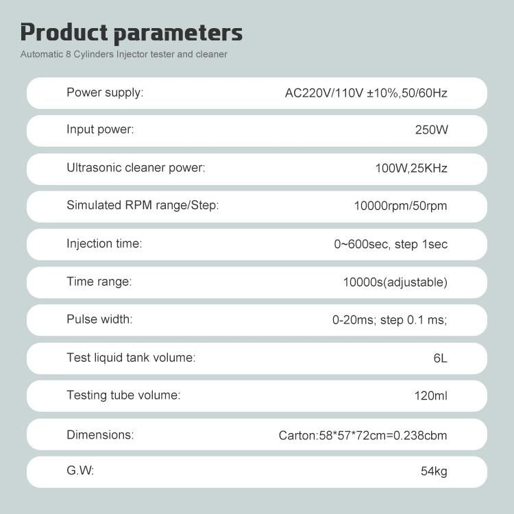 Automatic 8 Cylinders Injector Tester and Cleaner