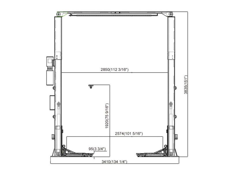 on-7214e Electrical Release and Dual Chain Drive Cylinders Clear Floor 2-Post Lift