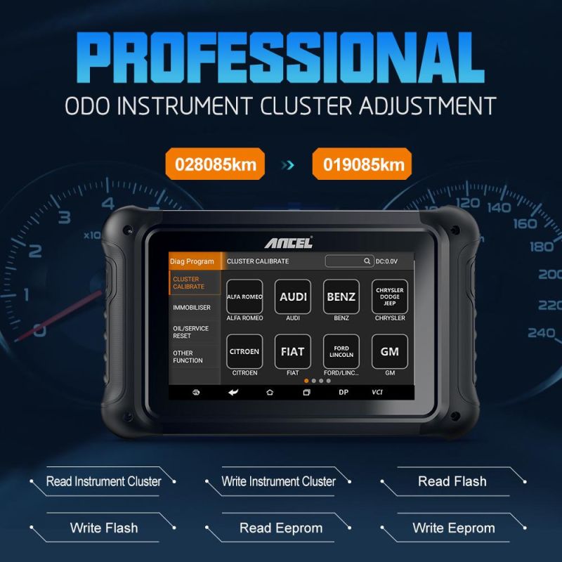 Ancel Dp500 Car Key Programmer IMMO Diagnostic Tool Odo Instrument Cluster Adjustment Odo OBD2 Scanner Key Programming Tool