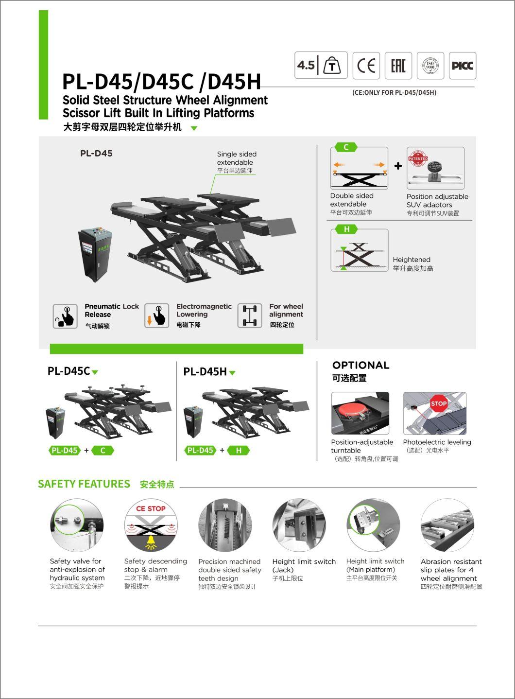 Puli 4.5t/9900lbs Lifting Equipment Car Lift Scissor Lift Alignment for Sale Pl-D45