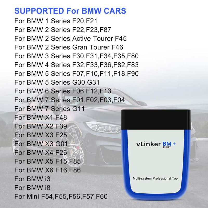 Original OBD2 Vgate Vlinker Bm+ Elm327 V2.2 for B-M-W Scanner Bluetooth 3.0 Android OBD 2 Car Diagnostic Elm 327 Auto Tool