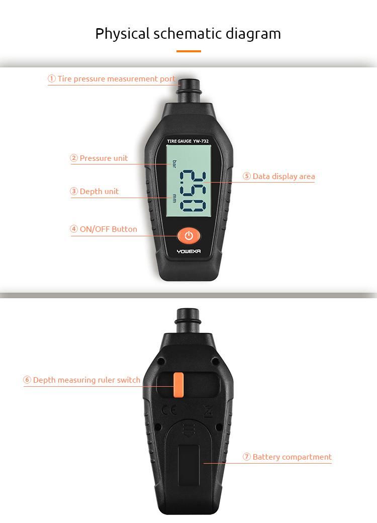 Yw-732 Fast Reading Measurements Tire Pressure Depth Gauge