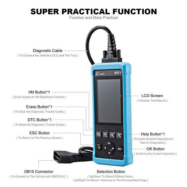 Launch DIY OBD2 Scanner Creader Cr8021 Full Auto Diagnostic Tool OBD+ABS+SRS+Oil+Epb+BMS+Sas+DPF