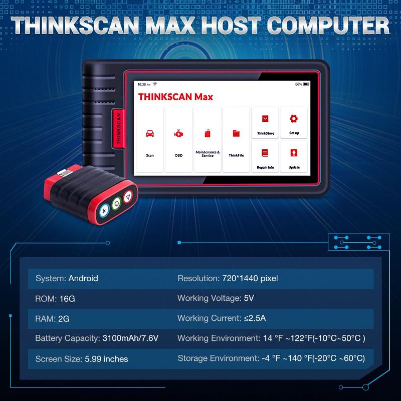 Thinkcar Thinkscan Max Tools for Auto Full System Diagnostic Scanner 28 Reset Function Bi-Directional Test ECU Coding Via Crp909