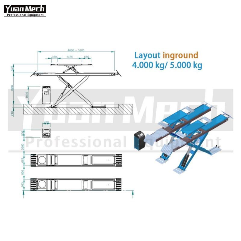 European Standard on Floor 3.5t Big Scissor Hydraulic Lift